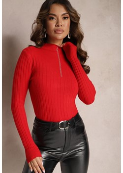 Czerwony Prążkowany Golf z Cyrkoniami Munize ze sklepu Renee odzież w kategorii Swetry damskie - zdjęcie 166543909
