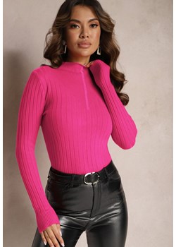 Różowy Prążkowany Golf z Cyrkoniami Munize ze sklepu Renee odzież w kategorii Swetry damskie - zdjęcie 166543919