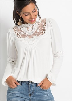 Shirt z koronką i długim rękawem ze sklepu bonprix w kategorii Bluzki damskie - zdjęcie 166549105