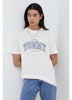 Tommy Jeans t-shirt bawełniany męski kolor zielony z nadrukiem DM0DM18287 ze sklepu ANSWEAR.com w kategorii T-shirty męskie - zdjęcie 166584087