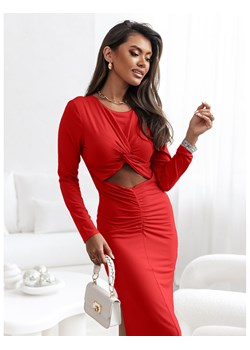 Elegancka sukienka midi z wycięciem MAISA - czerwona ze sklepu magmac.pl w kategorii Sukienki - zdjęcie 166586805