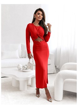Elegancka sukienka midi z wycięciem MAISA - czerwona ze sklepu magmac.pl w kategorii Sukienki - zdjęcie 166586807