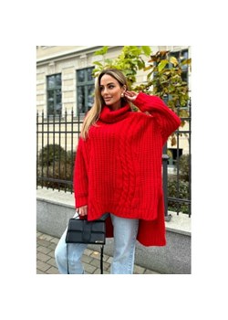 sweter z golfem sophia ii plus size polski producent j&k premium - czerwony ze sklepu STYLOWO w kategorii Swetry damskie - zdjęcie 166587057