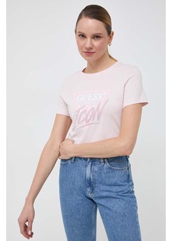 Guess t-shirt bawełniany ICON damski kolor różowy W4RI41 I3Z14 ze sklepu ANSWEAR.com w kategorii Bluzki damskie - zdjęcie 166605676