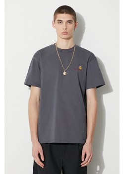 Carhartt WIP t-shirt bawełniany S/S American Script T-Shirt męski kolor szary gładki I029956.1CQXX ze sklepu PRM w kategorii T-shirty męskie - zdjęcie 166607605