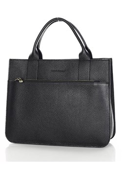 Kuferek do ręki skórzana torebka na szerokim pasku satchel bag - MARCO MAZZINI czarny ze sklepu Verostilo w kategorii Kuferki - zdjęcie 166616278
