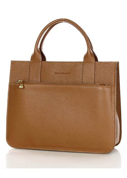 Kuferek do ręki skórzana torebka na szerokim pasku satchel bag - MARCO MAZZINI brąz karmel ze sklepu Verostilo w kategorii Kuferki - zdjęcie 166616295