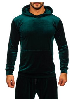 Zielony welurowy dres męski z kapturem Bolf 0002A ze sklepu Denley w kategorii Dresy męskie - zdjęcie 166621387
