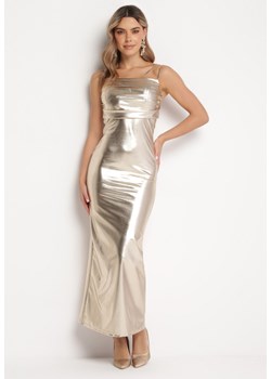 Złota Połyskująca Sukienka Maxi z Ekoskóry Bez Ramiączek Liere ze sklepu Born2be Odzież w kategorii Sukienki - zdjęcie 166622209