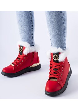 Czerwone sneakersy z białym futerkiem Fiemme ze sklepu gemre w kategorii Workery damskie - zdjęcie 166622488