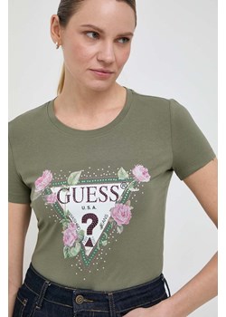 Guess t-shirt FLORAL damski kolor zielony W4RI28 J1314 ze sklepu ANSWEAR.com w kategorii Bluzki damskie - zdjęcie 166625007