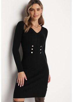 Czarna Sweterkowa Sukienka Midi z Guzikami Zeilie ze sklepu Born2be Odzież w kategorii Sukienki - zdjęcie 166639767