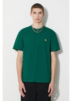 Carhartt WIP t-shirt bawełniany S/S Chase T-Shirt męski kolor zielony gładki I026391.1YWXX ze sklepu PRM w kategorii T-shirty męskie - zdjęcie 166646669