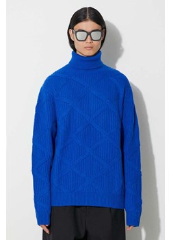 Samsoe Samsoe sweter wełniany kolor niebieski ciepły z golfem ze sklepu PRM w kategorii Swetry męskie - zdjęcie 166652708