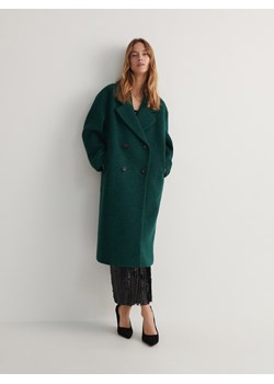 Reserved - Dwurzędowy płaszcz z wełną - zielony ze sklepu Reserved w kategorii Płaszcze damskie - zdjęcie 166667939
