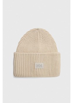 Helly Hansen czapka HH RIB BEANIE kolor beżowy z grubej dzianiny 54020 ze sklepu PRM w kategorii Czapki zimowe damskie - zdjęcie 166674718