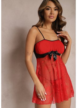Czerwono-Czarna Koronkowa Koszula Nocna i Stringi z Kokardą Ericana ze sklepu Renee odzież w kategorii Koszule nocne - zdjęcie 166686538