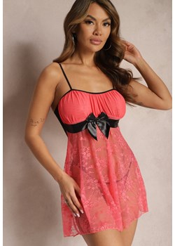 Różowa Koronkowa Koszula Nocna i Stringi z Kokardą Ericana ze sklepu Renee odzież w kategorii Koszule nocne - zdjęcie 166686546