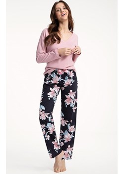 Luna bawełniane piżama damska pudrowo różowa w kwiaty 614, Kolor róż pudrowy-granat, Rozmiar XL, Luna ze sklepu Primodo w kategorii Piżamy damskie - zdjęcie 166697309