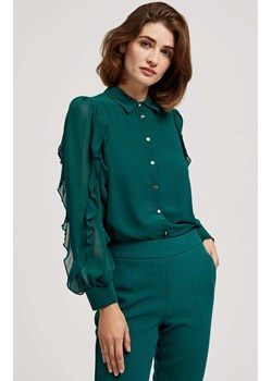 Koszula damska z falbanami na rękawach zielona Z-KO-4228, Kolor zielony, Rozmiar XS, Moodo ze sklepu Primodo w kategorii Koszule damskie - zdjęcie 166697485