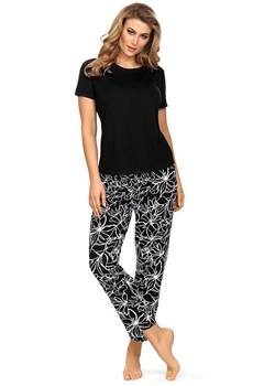 Bawełniana czarna piżama 001 z krótkimi rękawami i nogawkami 7/8, Kolor czarno-biały, Rozmiar S, Wies-MANN ze sklepu Primodo w kategorii Piżamy damskie - zdjęcie 166698306