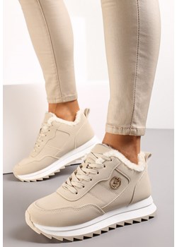 Beżowe Ocieplane Sneakersy na Platformie Appopis ze sklepu renee.pl w kategorii Buty sportowe damskie - zdjęcie 166748866