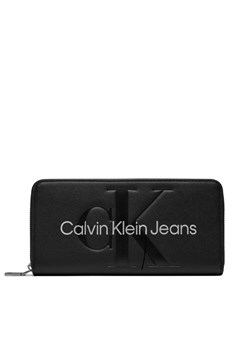 Duży Portfel Damski Calvin Klein Jeans Sculpted Mono Zip Around Mono K60K607634 Black/Metallic Logo 0GL ze sklepu eobuwie.pl w kategorii Portfele damskie - zdjęcie 166802889