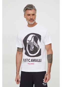 Just Cavalli t-shirt bawełniany męski kolor biały z nadrukiem 76OAHC14 CJ600 ze sklepu ANSWEAR.com w kategorii T-shirty męskie - zdjęcie 166929505