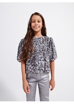 Reserved - Welurowa bluzka z cekinami - jasnoszary ze sklepu Reserved w kategorii Bluzki dziewczęce - zdjęcie 166937165