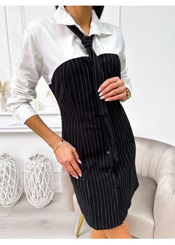 Biało-Czarna Sukienka z Krawatem ze sklepu ModnaKiecka.pl w kategorii Sukienki - zdjęcie 166938726