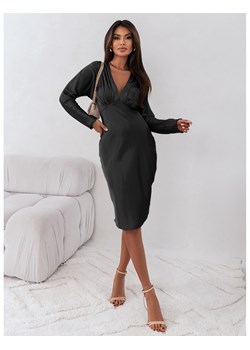 Modna satynowa sukienka midi TAHIRA - czarna ze sklepu magmac.pl w kategorii Sukienki - zdjęcie 166940226