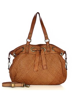 Oryginalna torebka włoska z wiązaniem skóra naturalna vintage shopper - MARCO MAZZINI brąz camel ze sklepu Verostilo w kategorii Torby Shopper bag - zdjęcie 166946948