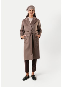 Brązowy dwurzędowy płaszcz 100% wełna ze sklepu Molton w kategorii Płaszcze damskie - zdjęcie 166951235