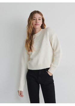 Reserved - Sweter z perłami - kremowy ze sklepu Reserved w kategorii Swetry damskie - zdjęcie 166967518