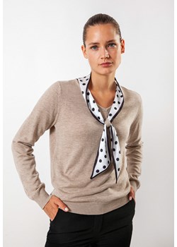 Jasnobrązowy sweter z apaszką w grochy ze sklepu Molton w kategorii Swetry damskie - zdjęcie 166967717