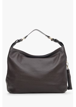 Estro: Ciemnobrązowa torba damska typu hobo z włoskiej skóry naturalnej ze sklepu Estro w kategorii Torby Shopper bag - zdjęcie 166967965