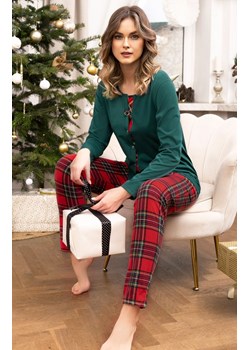 Piżama damska z długimi rękawami i spodniami w kratę Zorza, Kolor zielony-kratka, Rozmiar S, Italian Fashion ze sklepu Intymna w kategorii Piżamy damskie - zdjęcie 166983048