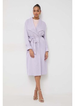 Twinset płaszcz damski kolor fioletowy przejściowy dwurzędowy ze sklepu ANSWEAR.com w kategorii Płaszcze damskie - zdjęcie 166985426