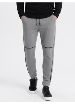 Spodnie męskie dresowe z kontrastowymi przeszyciami - szare V2 OM-PASK-0145 ze sklepu ombre w kategorii Spodnie męskie - zdjęcie 166989965