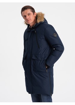 Zimowa kurtka męska alaska z odpinanym futerkiem od kaptura - granatowa V1 OM-JALJ-0148 ze sklepu ombre w kategorii Kurtki męskie - zdjęcie 166989985