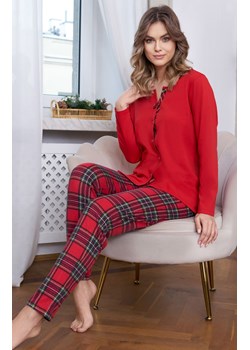 Czerwona piżama damska z długim rękawem i spodniami w kratę Zorza, Kolor czerwony-kratka, Rozmiar S, Italian Fashion ze sklepu Primodo w kategorii Piżamy damskie - zdjęcie 166994366