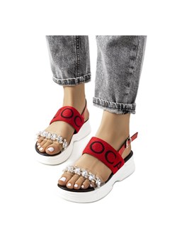 Czerwone sandały damskie Hanin ze sklepu ButyModne.pl w kategorii Sandały damskie - zdjęcie 166995506