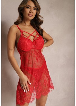 Czerwona Prześwitująca Koszula Nocna Koronkowa ze Stringami Arinth ze sklepu Renee odzież w kategorii Koszule nocne - zdjęcie 167336267