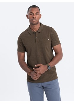 T-shirt męski polo z ozdobnymi guzikami - ciemnooliwkowa V5 S1744 ze sklepu ombre w kategorii T-shirty męskie - zdjęcie 167337519