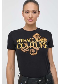 Versace Jeans Couture t-shirt bawełniany damski kolor czarny 76HAHG00 CJ00G ze sklepu ANSWEAR.com w kategorii Bluzki damskie - zdjęcie 167339579