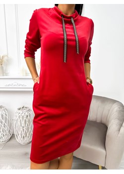 Czerwona Welurowa Sukienka z Kieszeniami ze sklepu ModnaKiecka.pl w kategorii Sukienki - zdjęcie 167354247