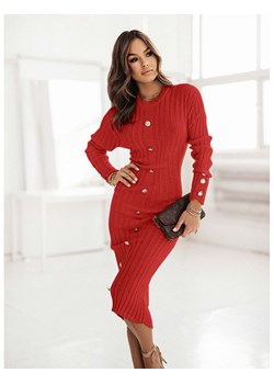 Dzianinowa sukienka midi z guzikami LONDA - czerwona ze sklepu magmac.pl w kategorii Sukienki - zdjęcie 167365428