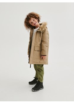Reserved - Ocieplany płaszcz z kapturem - brązowy ze sklepu Reserved w kategorii Kurtki chłopięce - zdjęcie 167366118