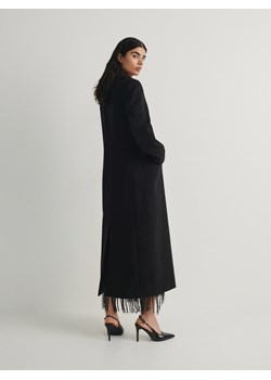 Reserved - Wełniany długi płaszcz - czarny ze sklepu Reserved w kategorii Płaszcze damskie - zdjęcie 167366135