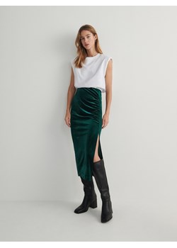 Reserved - Spódnica midi z marszczeniem - zielony ze sklepu Reserved w kategorii Spódnice - zdjęcie 167366196